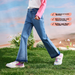 ASK JUNIOR Girls Pants Spring Children's Gradient Foot Casual Micro-flared Pants Jeans Blue 170 - Image 3