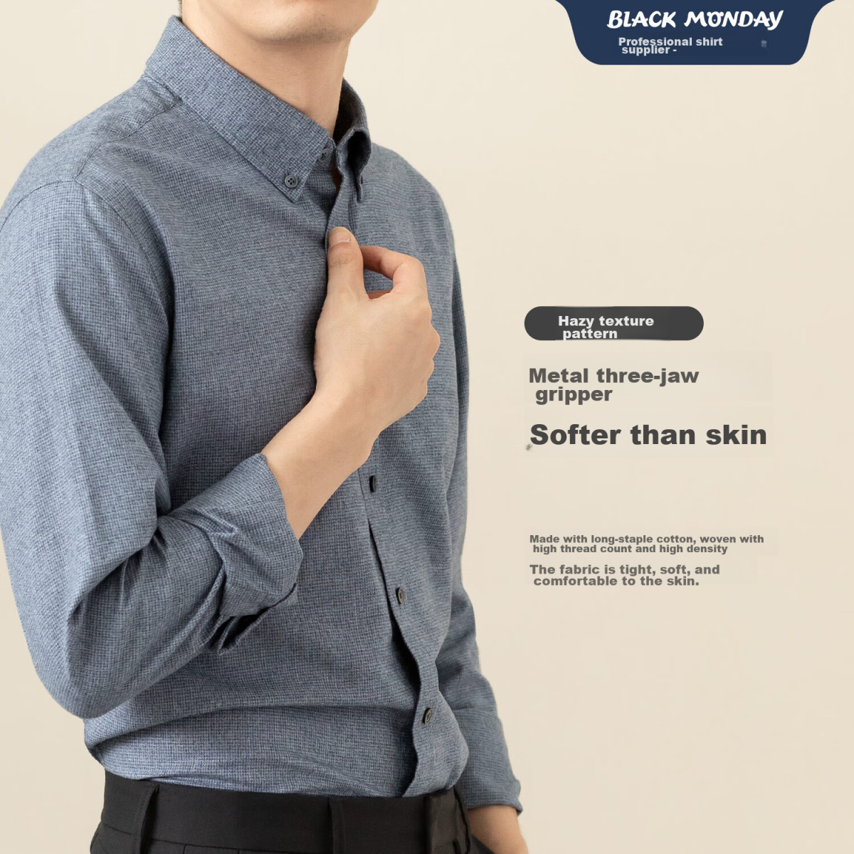 BLACKMONDAY [80 long-staple cotton] pure cotton long-sleeved shirt men's spring and autumn cotton free ironing men's casual business shirt - Image 3