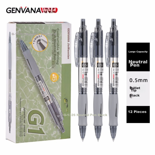 Deli large capacity full needle tube neutral pen signature pen refill pen body integrated 0.5mm black 12 pieces/box DL-A116 student supplies